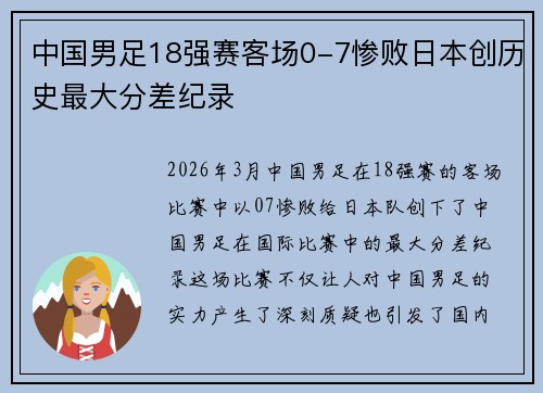 中国男足18强赛客场0-7惨败日本创历史最大分差纪录